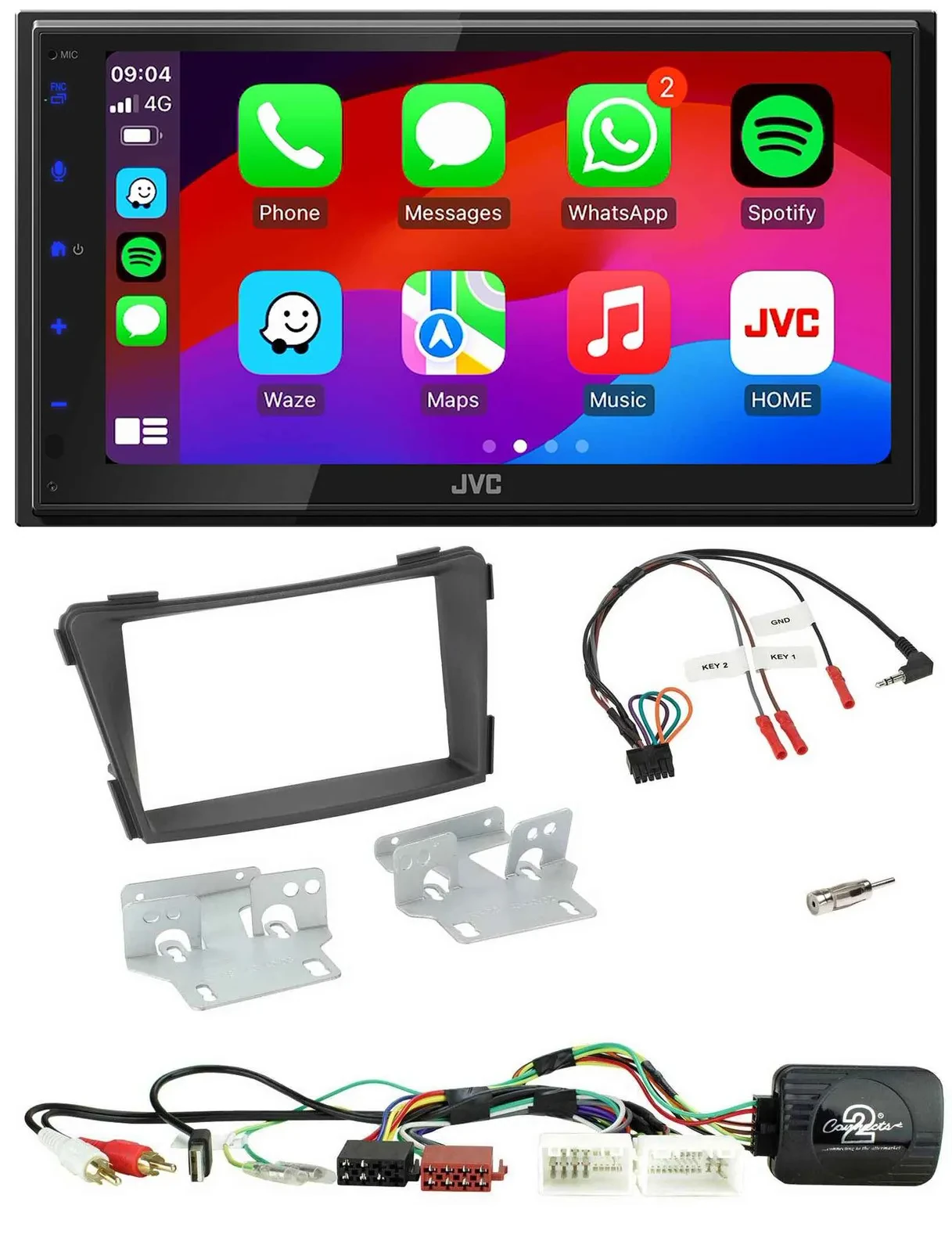 JVC Bluetooth USB Lenkrad 2DIN DAB Autoradio für Hyundai i40 11-19 AUX USB schwa