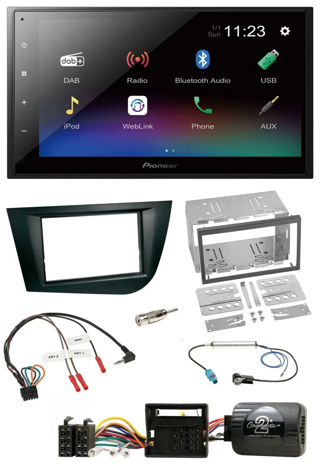 Автомагнитола для Seat Leon 2005-2009 Pioneer 2-DIN, USB, Bluetooth, DAB, черный