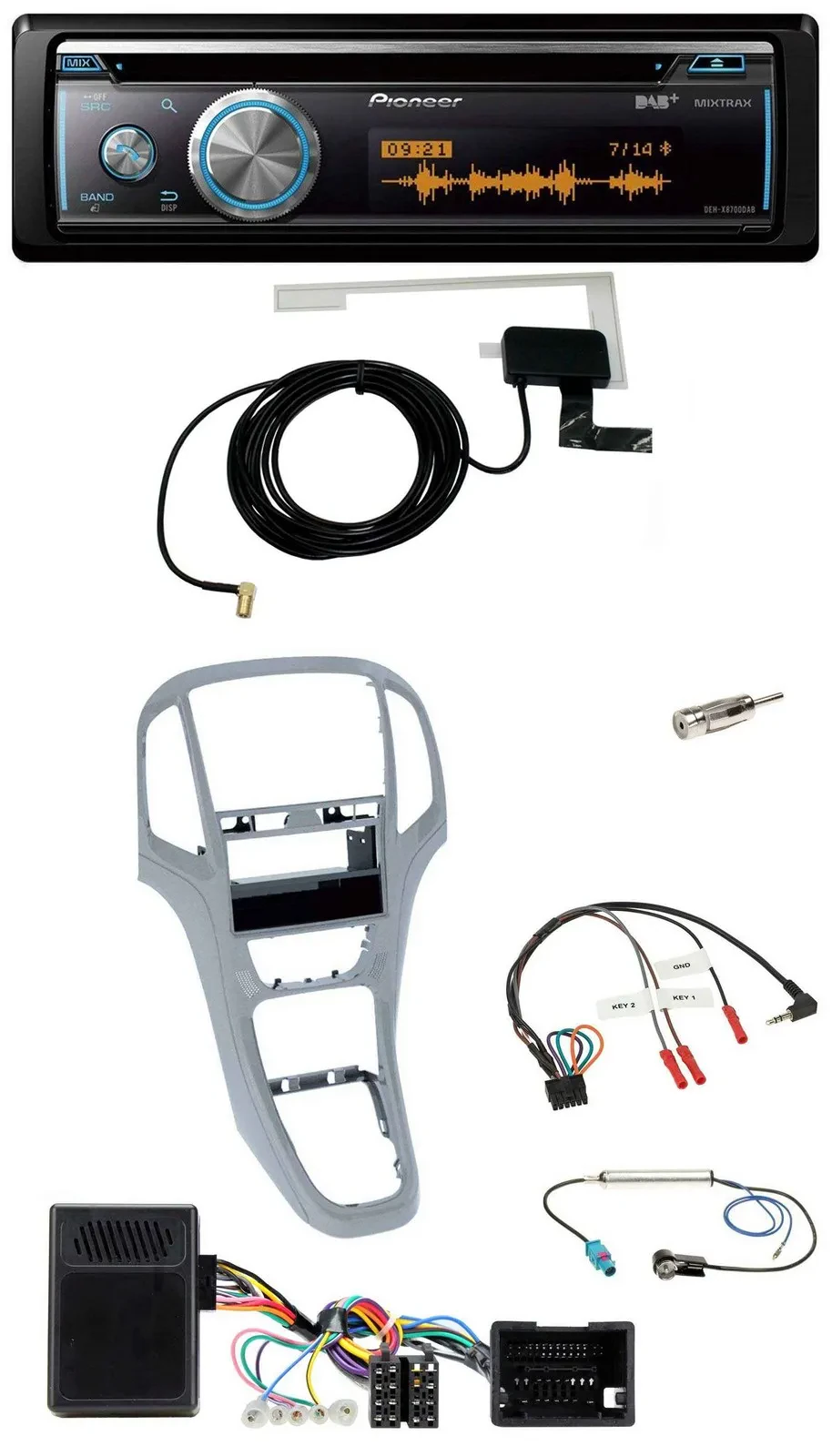 Pioneer Bluetooth DAB Lenkrad USB CD Autoradio für Opel Astra J 09-16 Platin sil