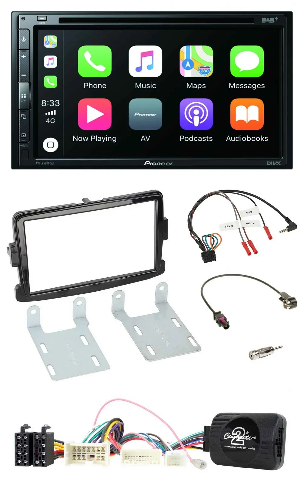 Pioneer DVD 2DIN Lenkrad DAB Bluetooth USB Autoradio für Dacia Sandero ab 13 pia