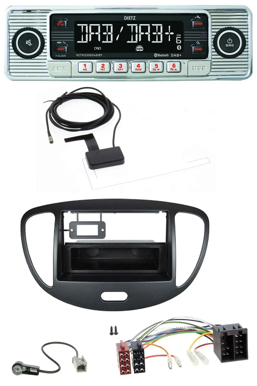 Dietz Bluetooth USB MP3 DAB Autoradio für Hyundai i10 (2008-2013) schwarz