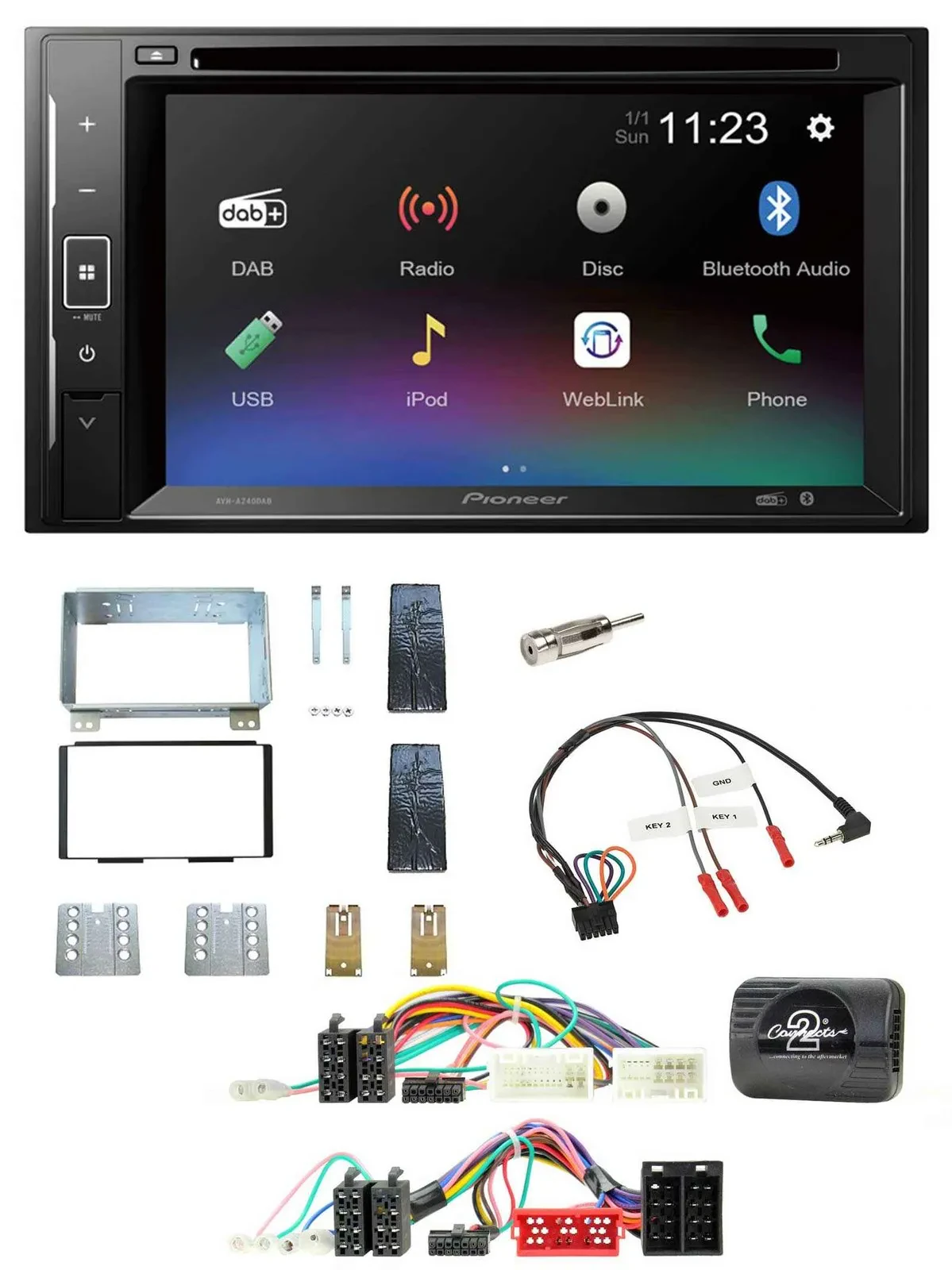 Автомагнитола Pioneer 2DIN, Bluetooth, USB, DAB, DVD, совместима с кнопками на руле, для KIA Carnival II VQ (2006)