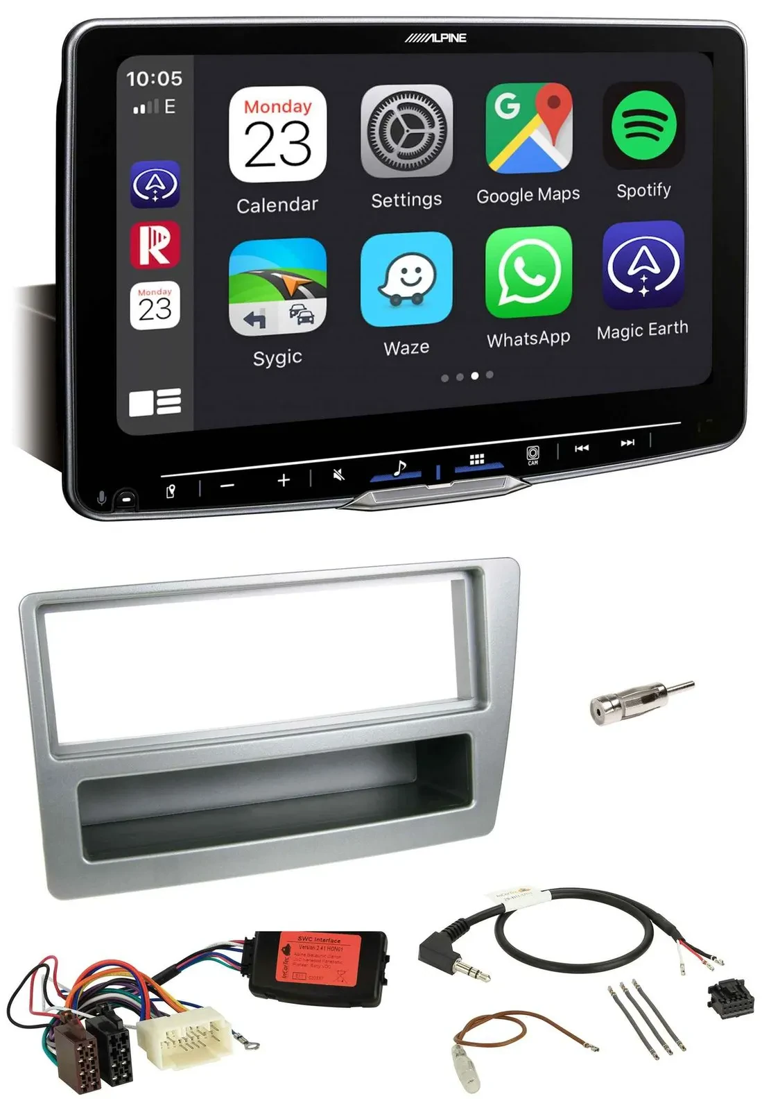 Автомагнитола для Honda Civic 2004–2006 Alpine Bluetooth, USB, DAB, серебристая, поддержка управления с руля