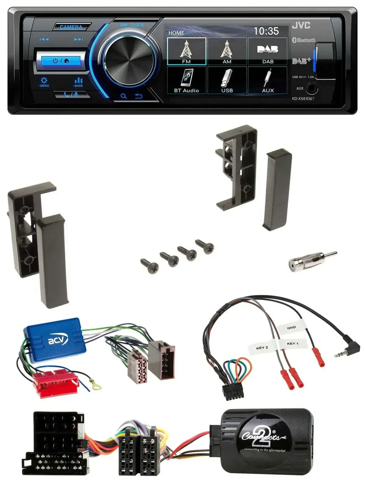 Автомагнитола JVC Bluetooth USB DAB для Audi A3/A4/A6 (1999–2000), поддержка управления на руле, совместима с активной системой