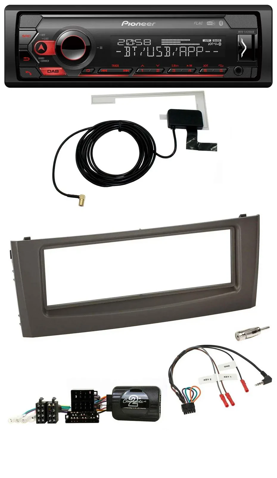 Автомагнитола Pioneer Bluetooth USB DAB для Fiat Grande Punto (2006–2010) черная