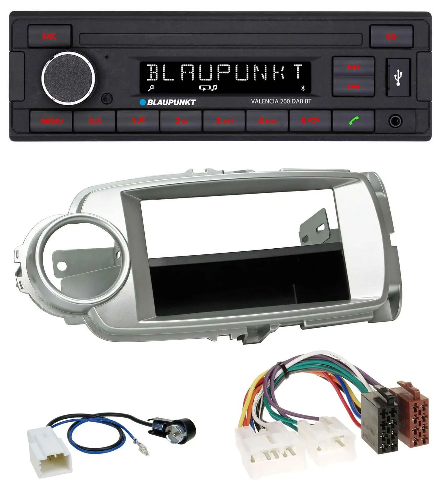 Автомагнитола Blaupunkt DAB, MP3, Bluetooth, USB для Toyota Yaris (2011–2014) серебристая
