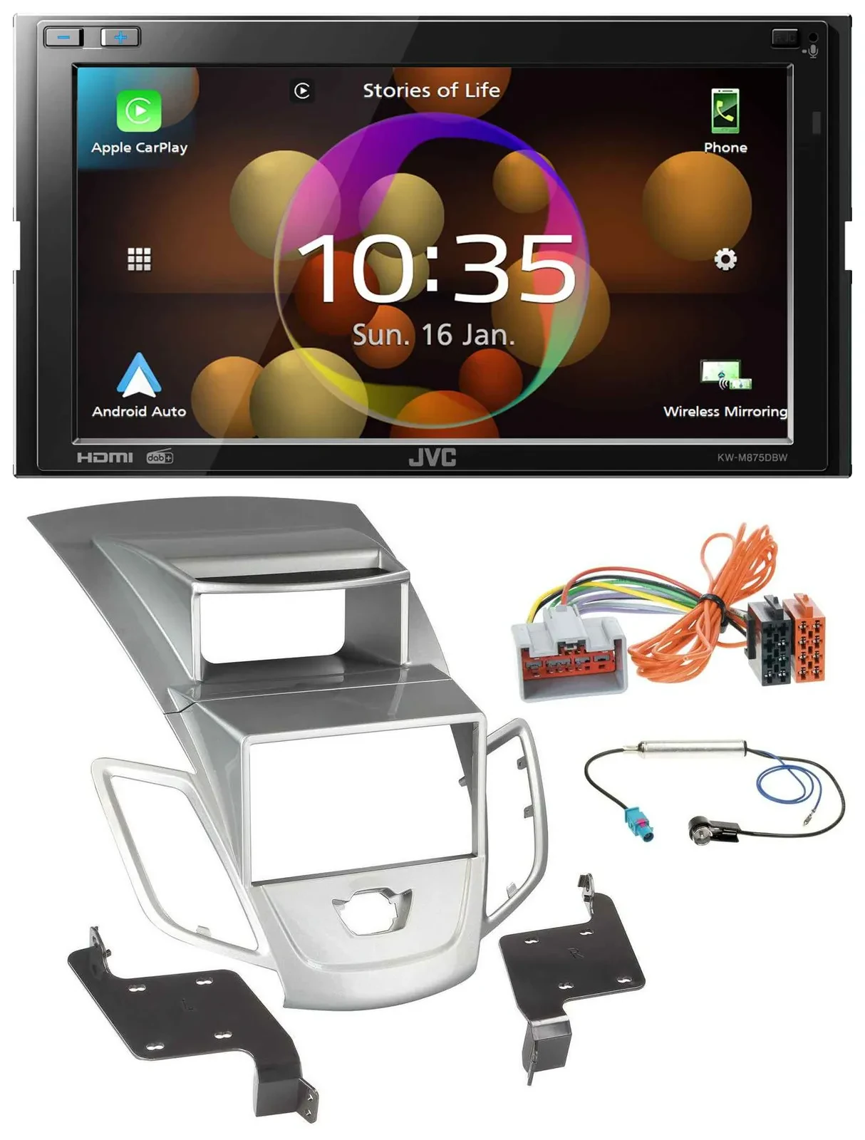 JVC DAB MP3 2DIN Bluetooth USB Autoradio für Ford Fiesta 2008-2010 Display silbe