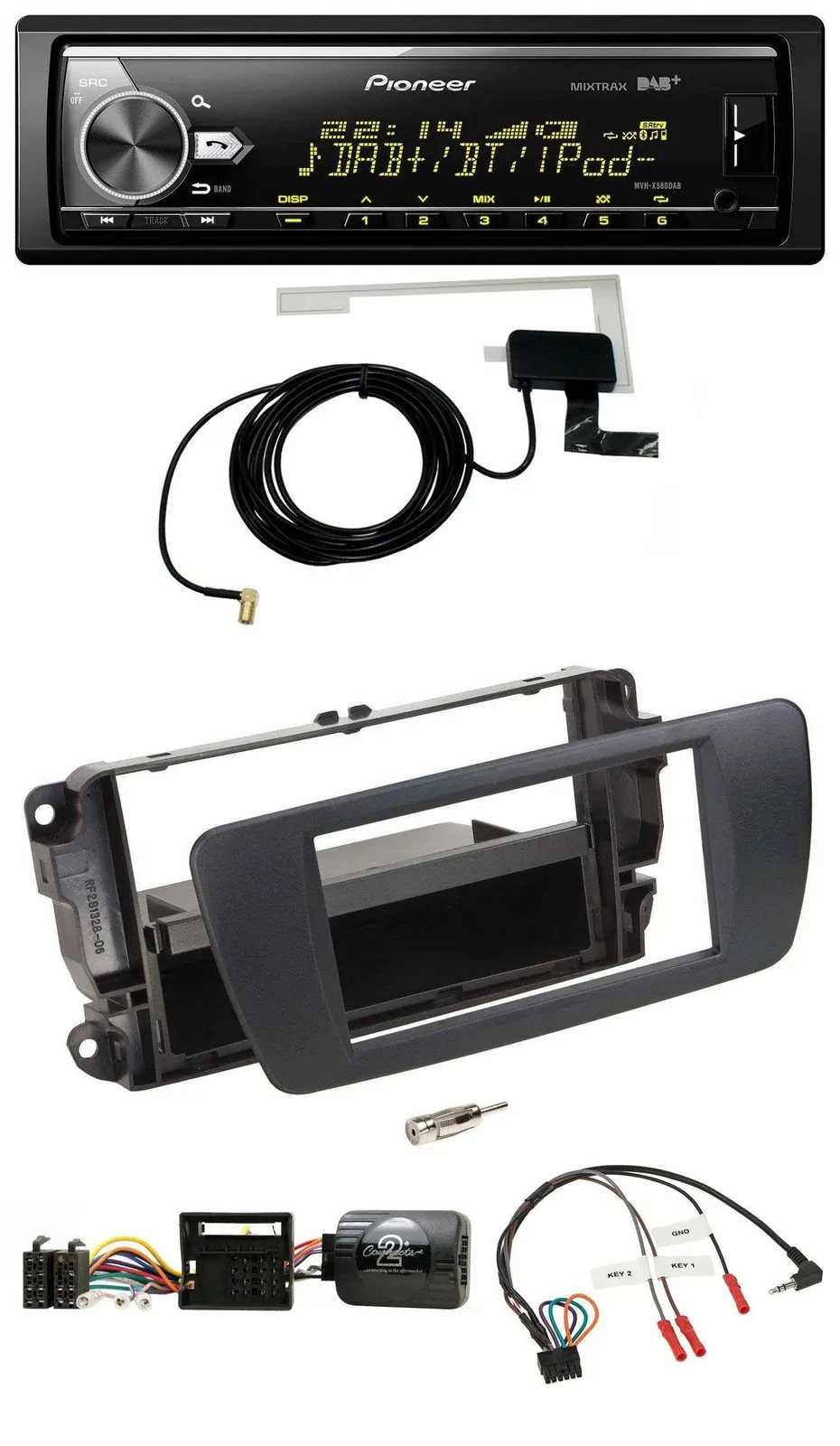 Автомагнитола для Seat Ibiza Pioneer Bluetooth DAB USB, чёрный, поддержка кнопок на руле