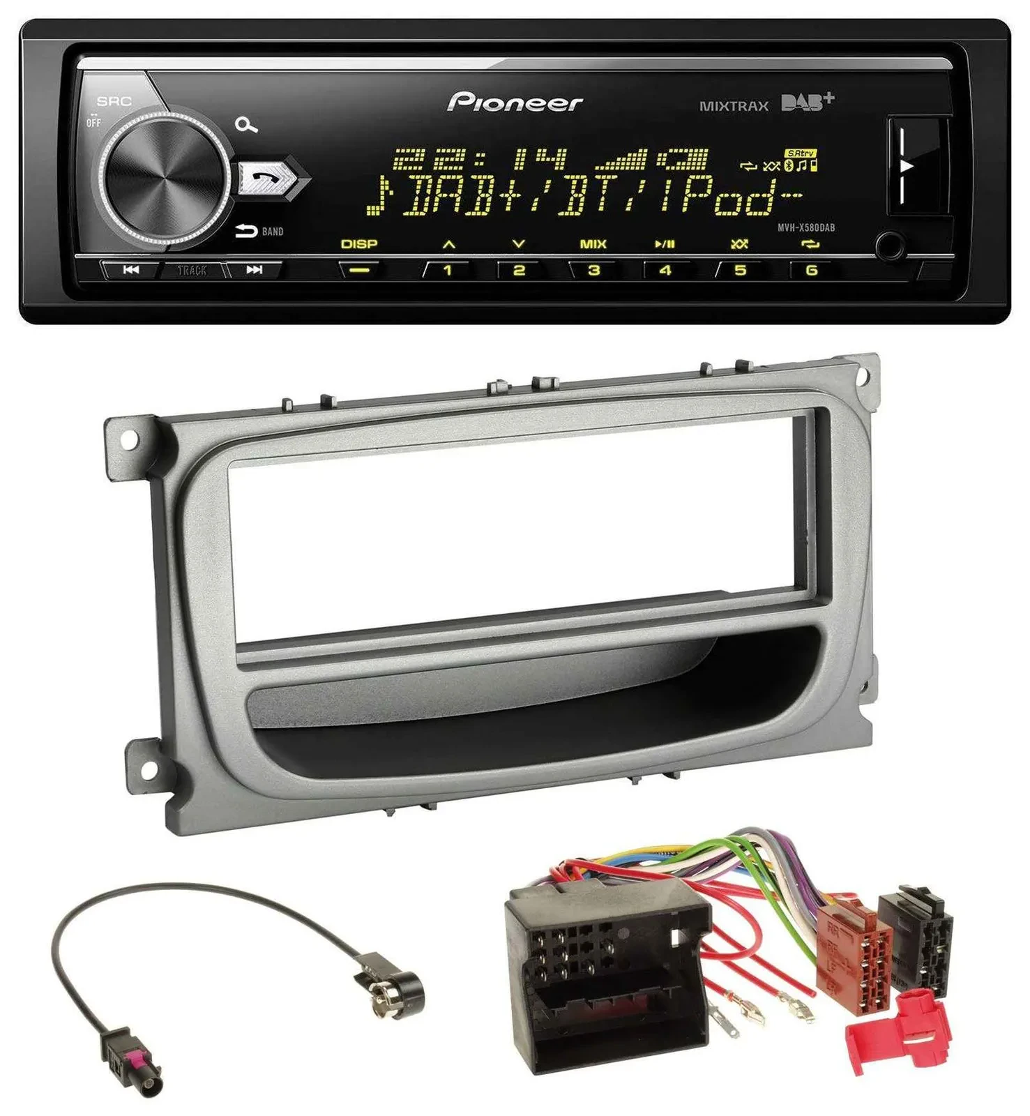 Автомагнитола для Ford Focus/Galaxy/C-Max с 2007 Pioneer Bluetooth, USB, DAB, MP3, серебристый