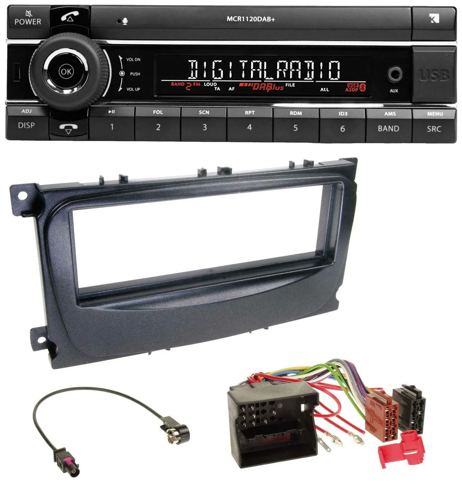 Kienzle Bluetooth MP3 USB DAB Autoradio für Ford Focus C-Max Galaxy ab 2007 schw