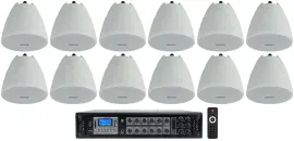 Rockville RCS350-6 Commercial 70v Amp+12) White 4" Pendant Speakers For Bar/Cafe