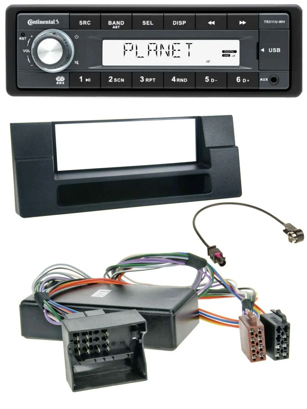 Автомагнитола Continental 1DIN USB MP3 AUX для BMW X5 E53, 5 Series E39 Quadlock