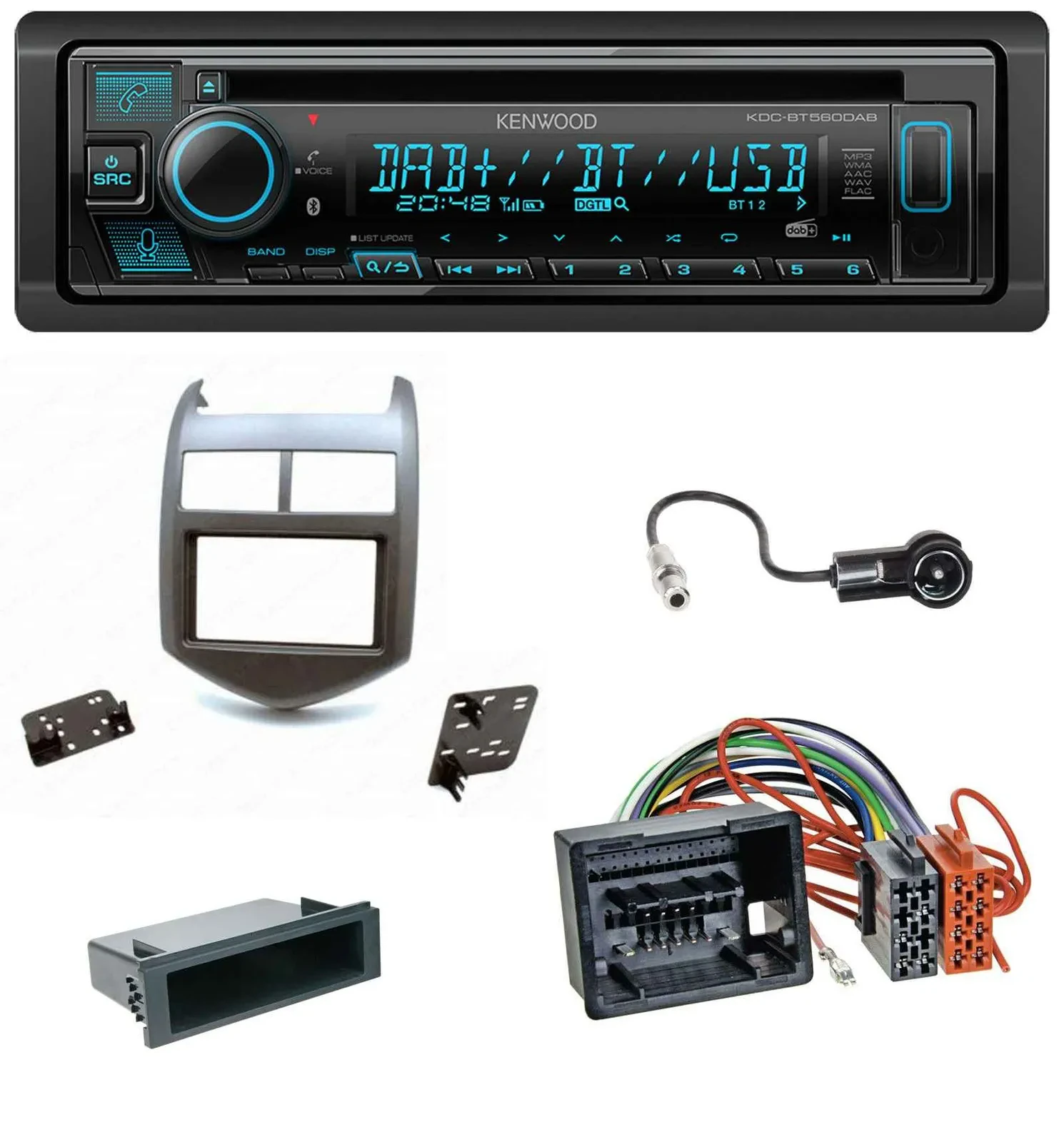 Автомагнитола Kenwood Bluetooth DAB CD MP3 USB для Chevrolet Aveo/Sonic с 2011, темная