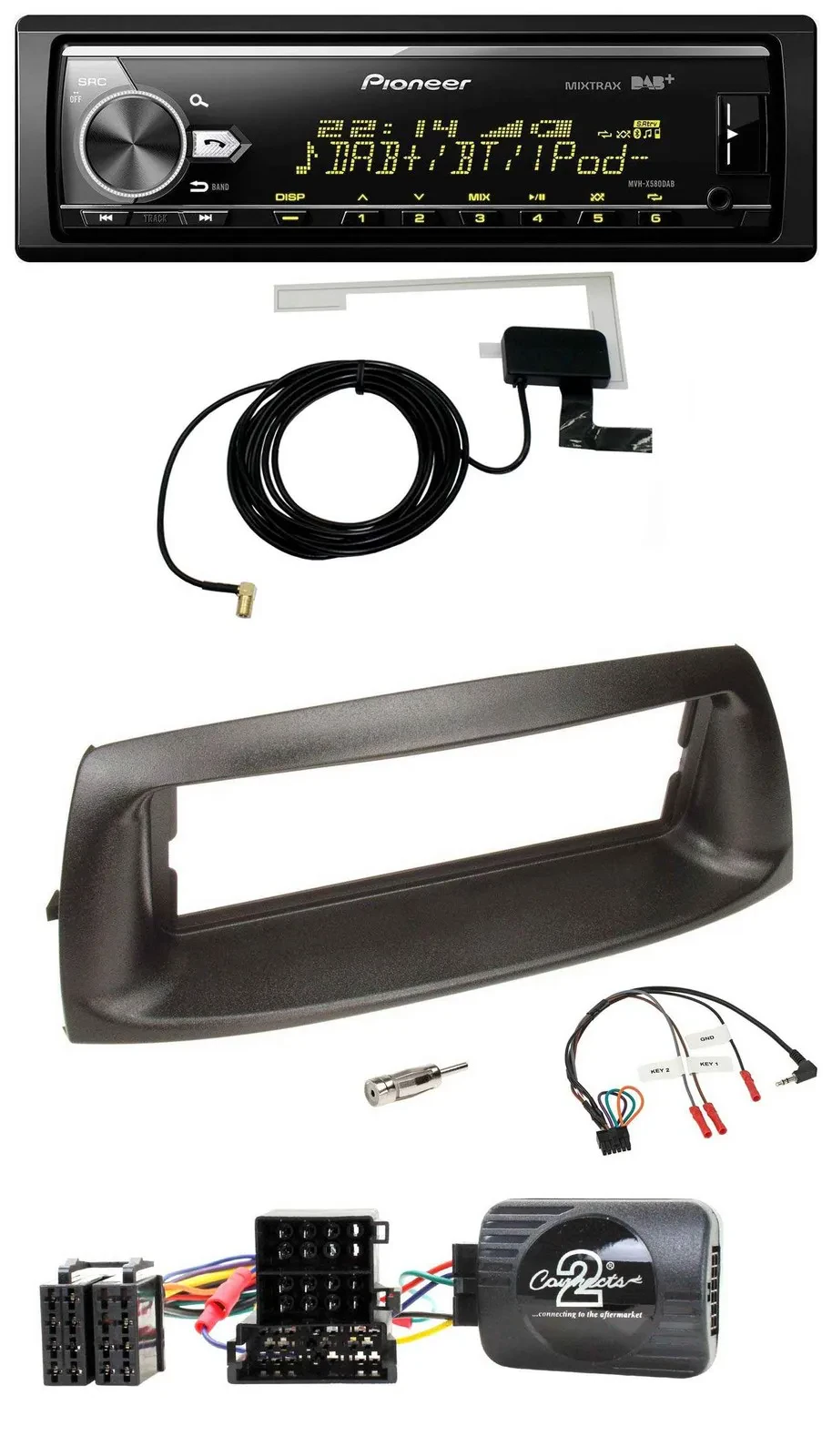 Автомагнитола Pioneer Bluetooth DAB USB для Fiat Punto 1999–2005 с поддержкой кнопок на руле