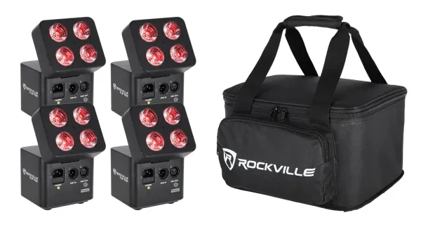 Светодиодный прибор Rockville FLIP 4 PACK Black с чехлом (4 штуки)
