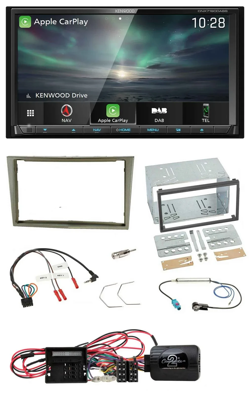 Kenwood Bluetooth USB 2DIN Lenkrad TMC DAB Navigation für Opel Corsa D satin-sto