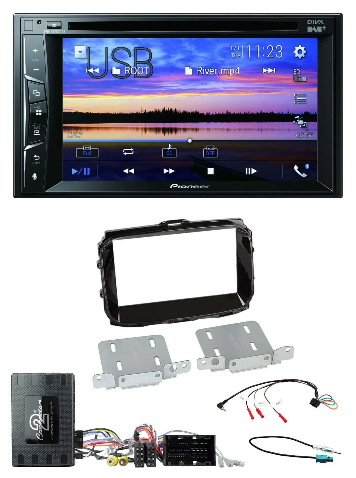 Автомагнитола Pioneer 2DIN Bluetooth USB DVD DAB для Alfa Romeo Giulietta (2014–2021) с управлением с кнопок на руле