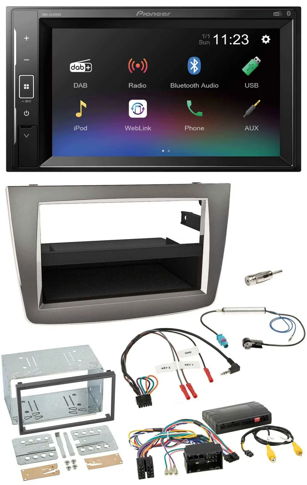 Автомагнитола Pioneer 2 DIN DAB Bluetooth USB для Alfa Romeo Mito, серебристая