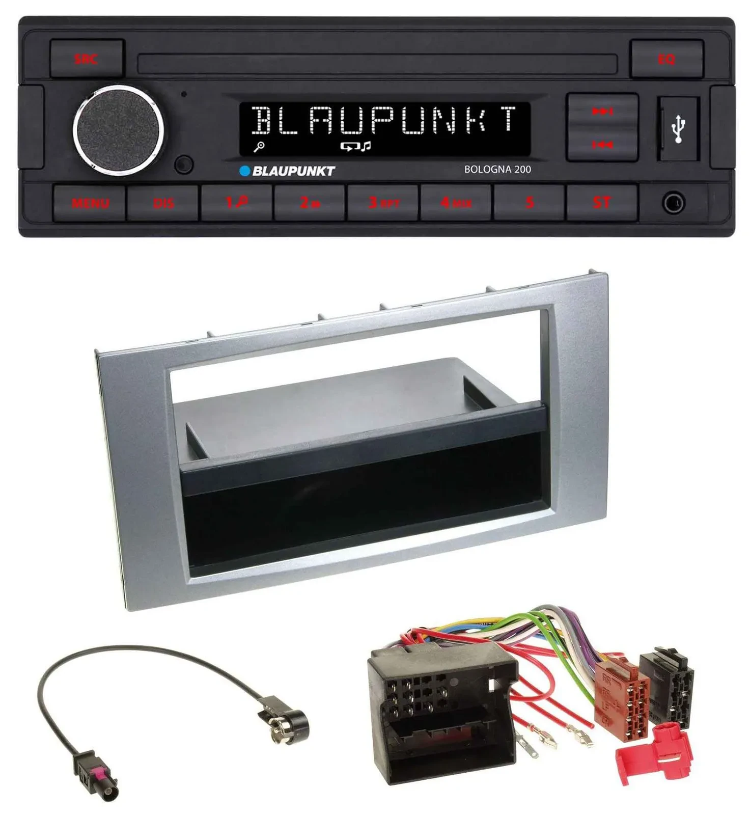 Автомагнитола Blaupunkt 1DIN, USB, AUX, MP3, для Ford Galaxy/Focus/C-Max/S-Max (2003–2007), серебристая