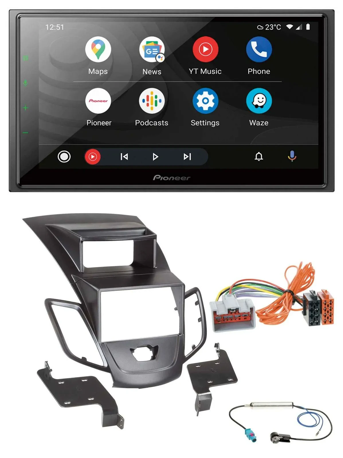 Pioneer USB 2DIN DAB MP3 Bluetooth Autoradio für Ford Fiesta 08-10 Display schwa