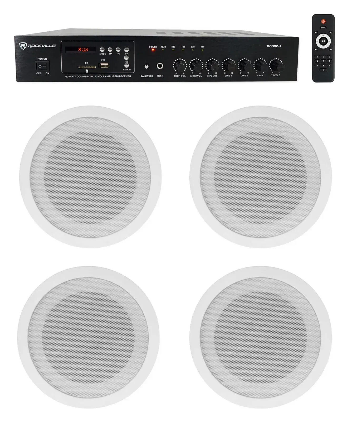 Потолочная акустика Rockville RCS80-1+CCL5T White с усилителем (4 штуки)