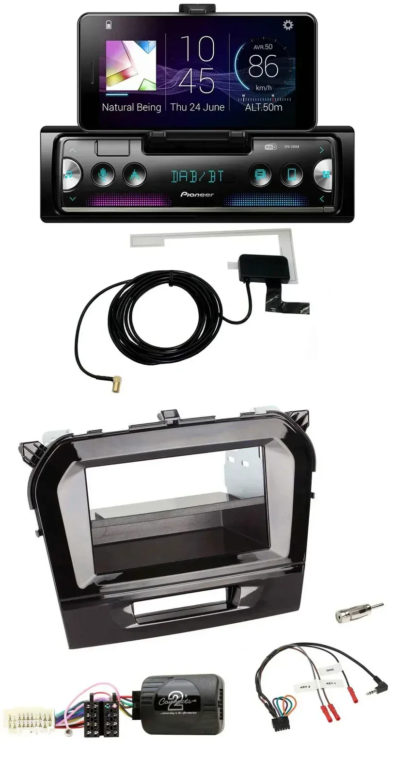 Автомагнитола Pioneer DAB, Bluetooth, USB, для Suzuki Vitara (с 2015), поддержка управления с руля, черный глянец