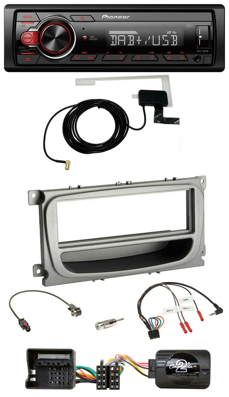 Автомагнитола Pioneer 1DIN MP3 DAB USB для Ford Mondeo/S-Max (с 2007), серебристая