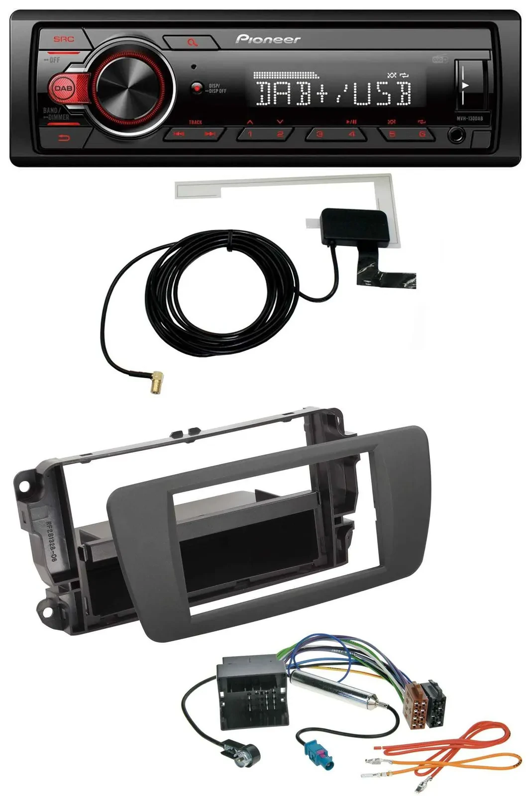 Автомагнитола Pioneer 1-DIN MP3 DAB USB AUX для Seat Ibiza (с 2012), серый Tuam