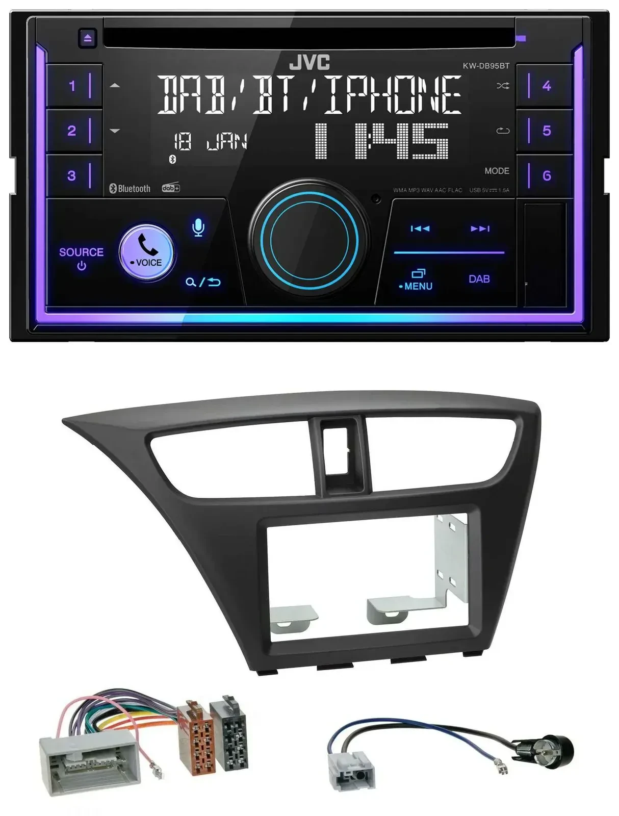 Автомагнитола JVC 2DIN DAB Bluetooth CD MP3 USB для Honda Civic Hatchback (с 2012)