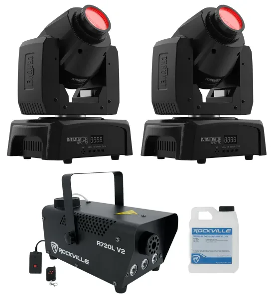 (2) Chauvet Intimidator Spot 110 Compact Moving Head Lights+LED Fog Machine