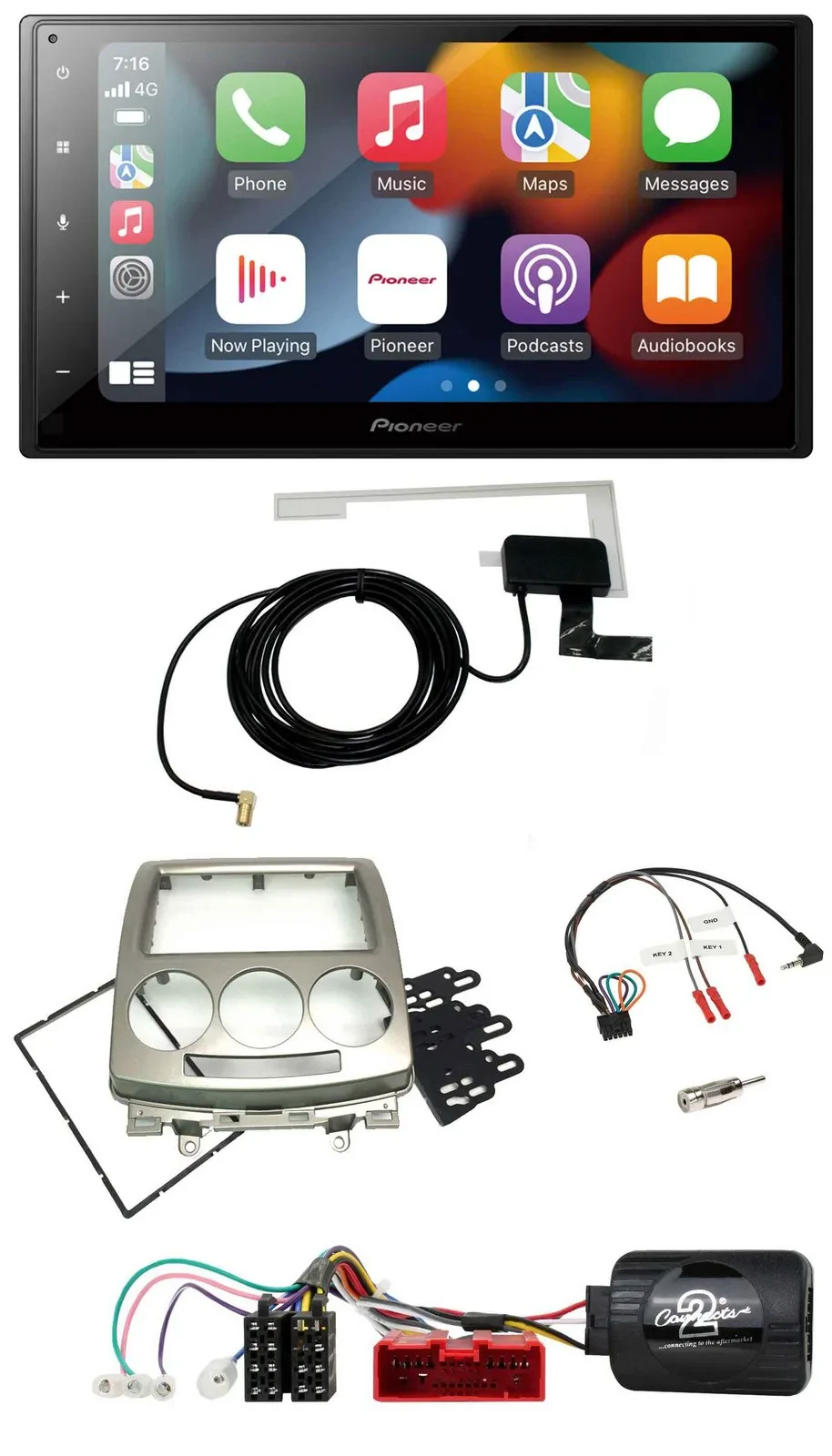 Pioneer Lenkrad USB Bluetooth DAB 2DIN Autoradio für Mazda 5 CR 2005-2010 silber