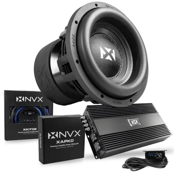 NVX XCW122 12" SPL Subwoofer + Monoblock Amplifier + 2-Ch Amplifier w/ Wiring Ki