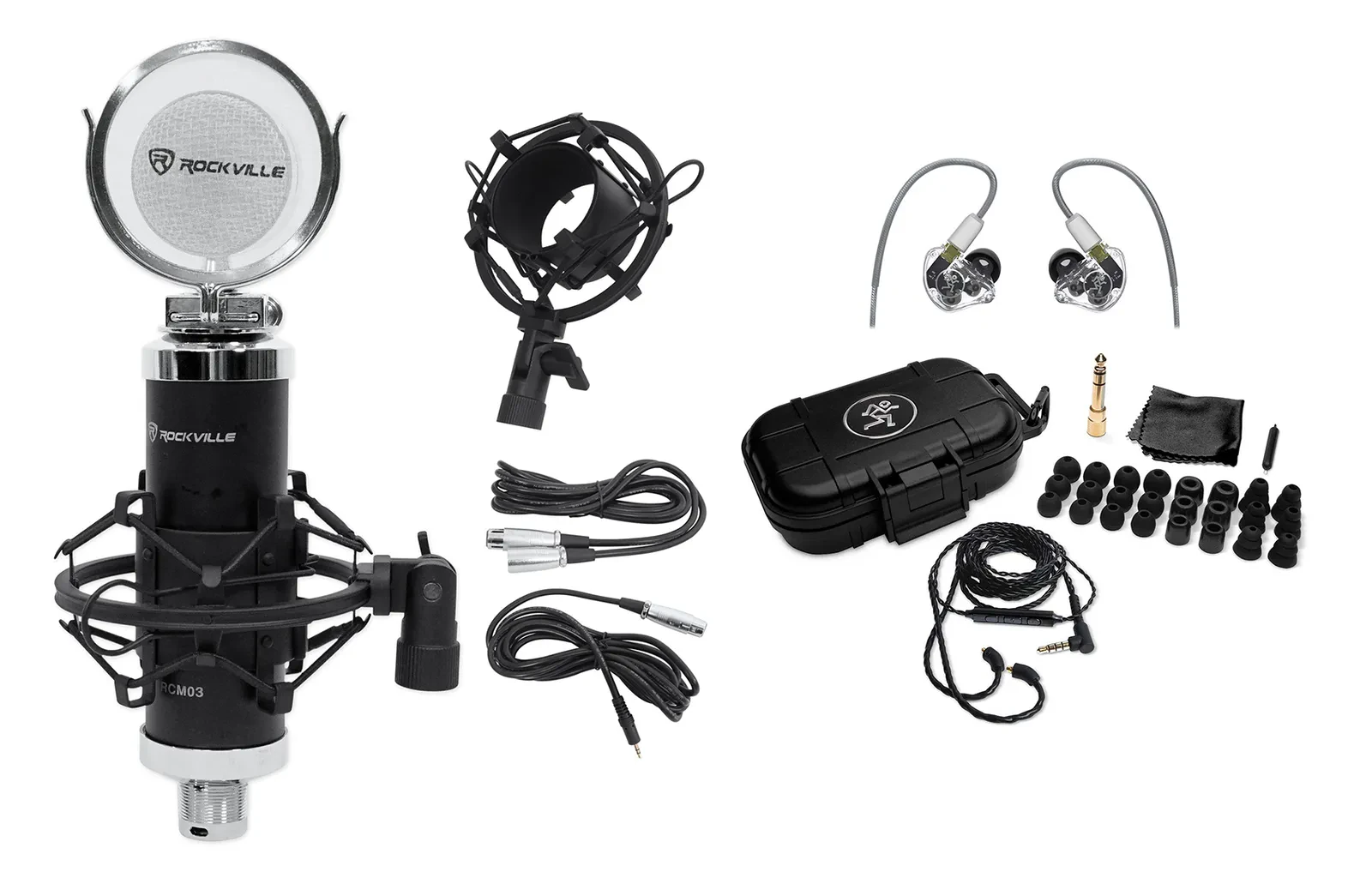 Mackie MP-320 Triple Dynamic Driver Professional In-Ear Monitors+Case+Studio Mic