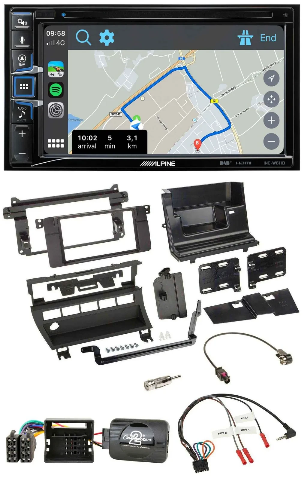 Alpine DAB TMC Bluetooth 2DIN USB Lenkrad Navigation für BMW 3er 2001-2006 5 Sch