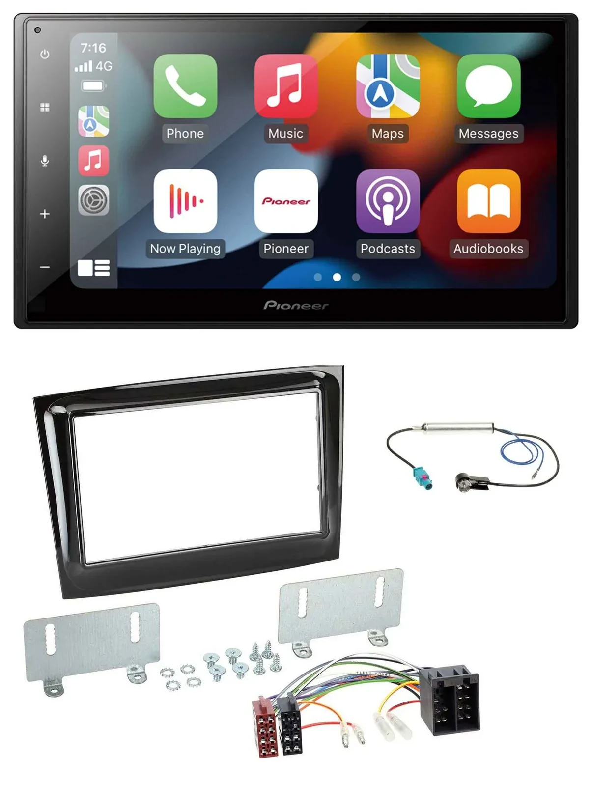 Автомагнитола Pioneer DAB, Bluetooth, 2DIN, USB, MP3 для Fiat Doblo (с 2015), цвет черный глянец