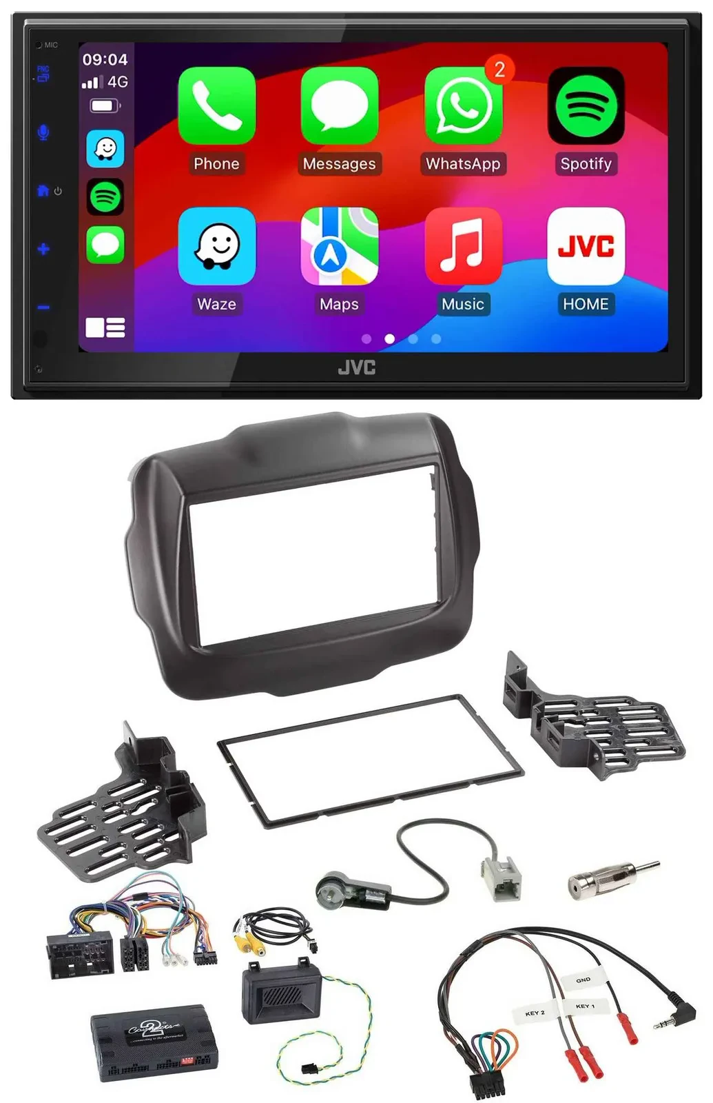 JVC Bluetooth 2DIN Lenkrad DAB USB Autoradio für Jeep Renegade ab 2015