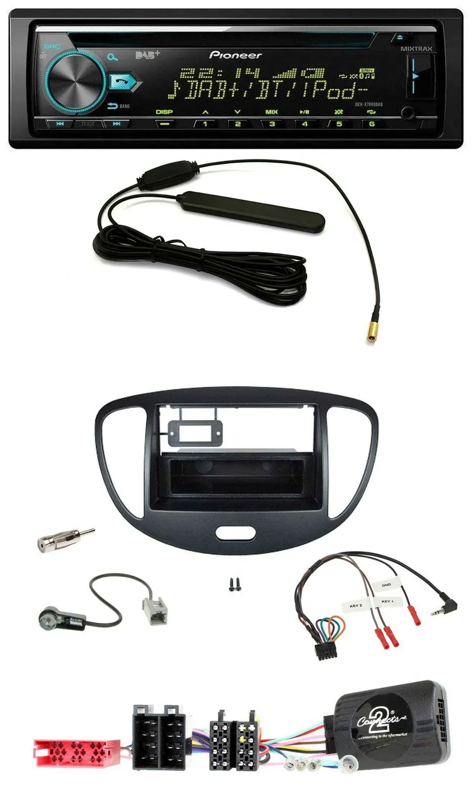 Автомагнитола Pioneer CD/MP3, DAB, USB для Hyundai i10 (2009–2013), черный
