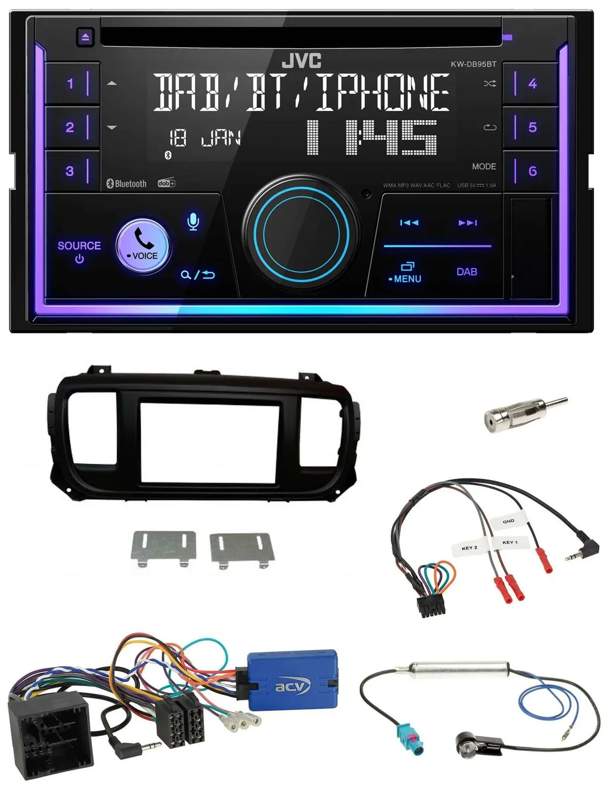 JVC Lenkrad USB 2DIN DAB Bluetooth CD Autoradio für Citroen Spacetourer Jumpy oh