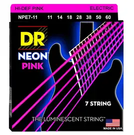 Струны для 7-струнной электрогитары DR Strings NPE7-11 Neon Pink 11-60