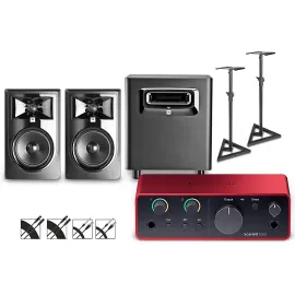 Focusrite Scarlett Solo Gen 4 - JBL 3 Monitors/LSR Sub/Stands/Cables 306MKII