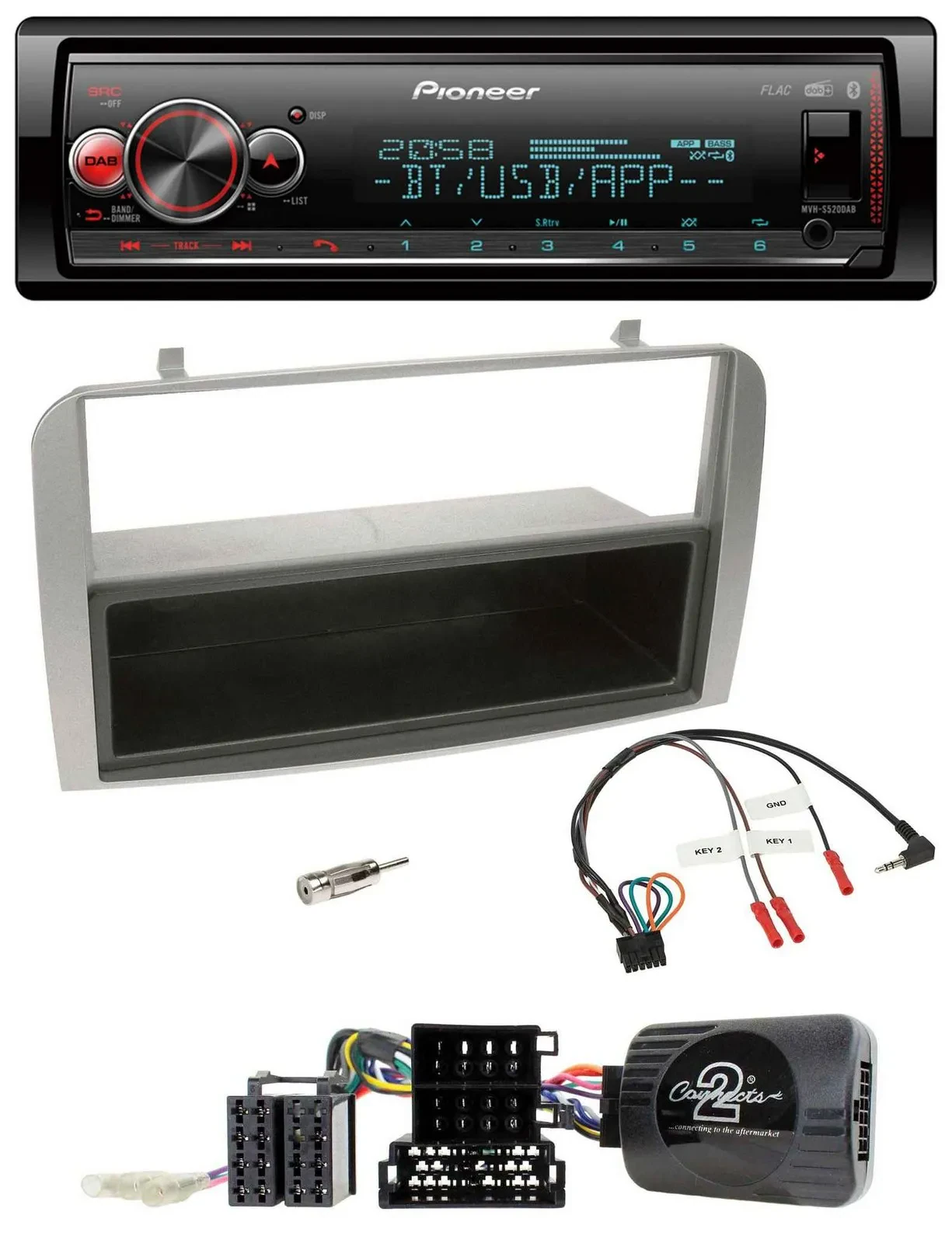 Автомагнитола Pioneer Bluetooth USB DAB для Alfa Romeo GT/147 (2007–2010) серебристая с поддержкой управления на руле