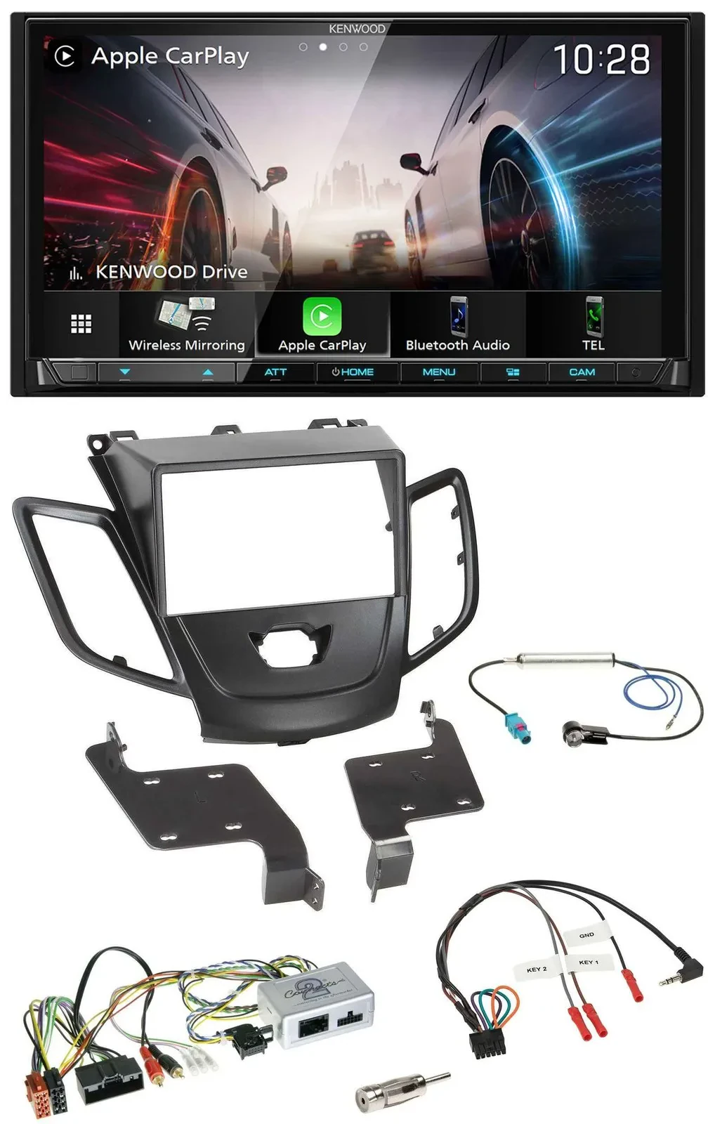 Kenwood Lenkrad 2DIN USB DAB Bluetooth Autoradio für Ford Fiesta 10-17 schwarz