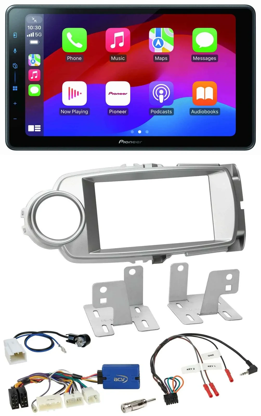 Pioneer Bluetooth 2DIN USB Lenkrad DAB Autoradio für Toyota Yaris 2011-2014 silb