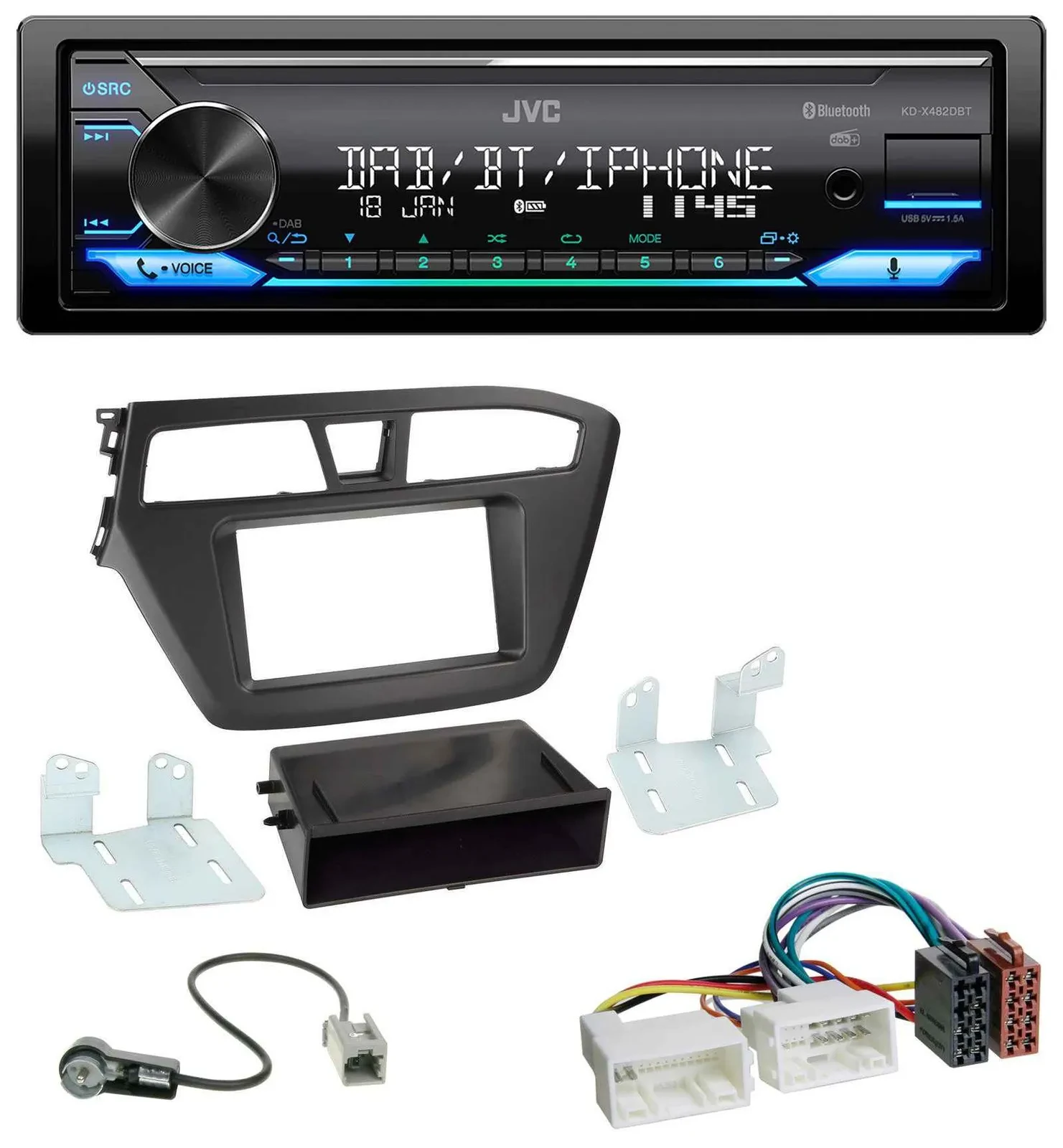 Автомагнитола для Hyundai i20 (2014–2020) JVC Bluetooth, DAB, USB, MP3