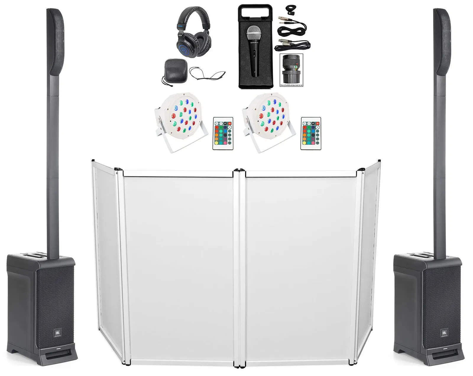 DJ Package w/(2) IRX ONE Line Array Speakers+Facade+Lights+Microphone+Headphones