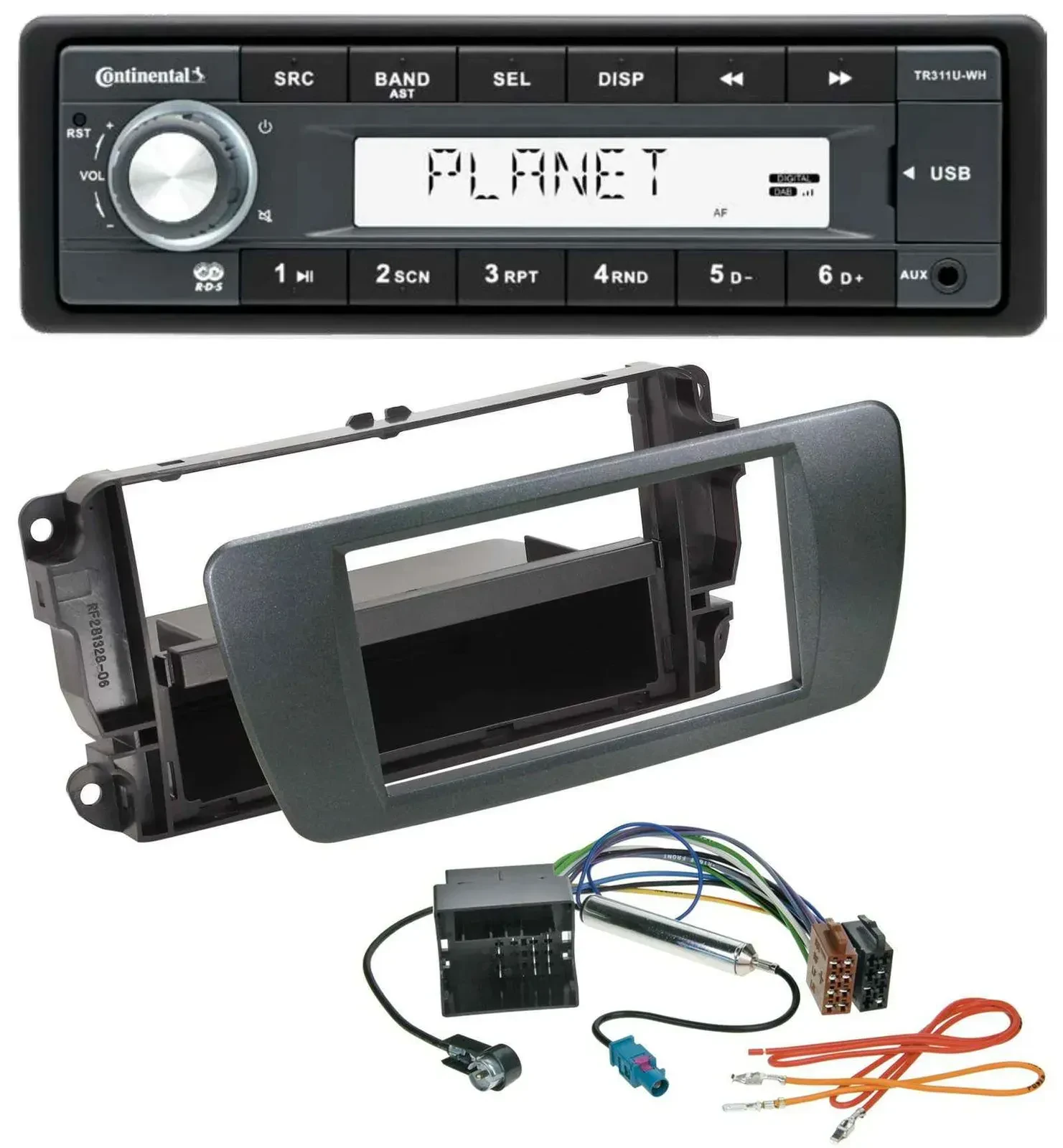 Автомагнитола Continental 1-DIN USB MP3 AUX для Seat Ibiza (с 2008), чёрная