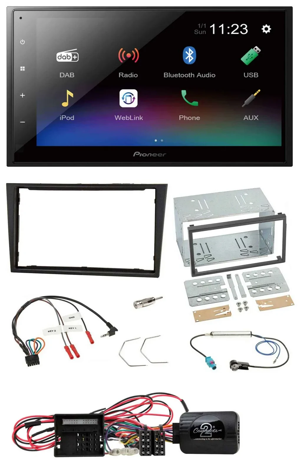 Pioneer USB Bluetooth DAB 2DIN Lenkrad Autoradio für Opel Corsa D stealth schwar