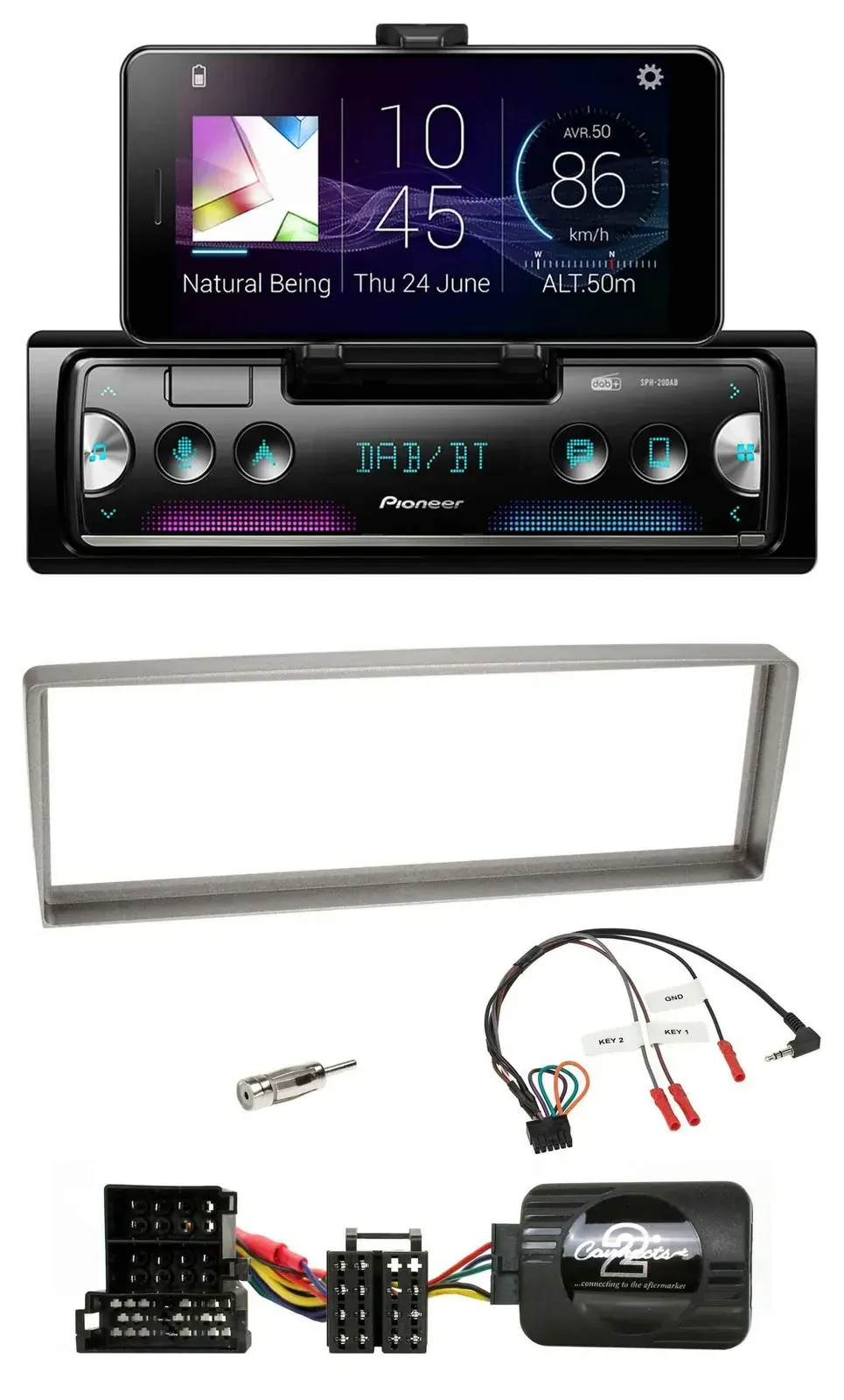 Автомагнитола для Alfa Romeo 156 Pioneer USB, Bluetooth, DAB, совместима с управлением на руле, серебристая