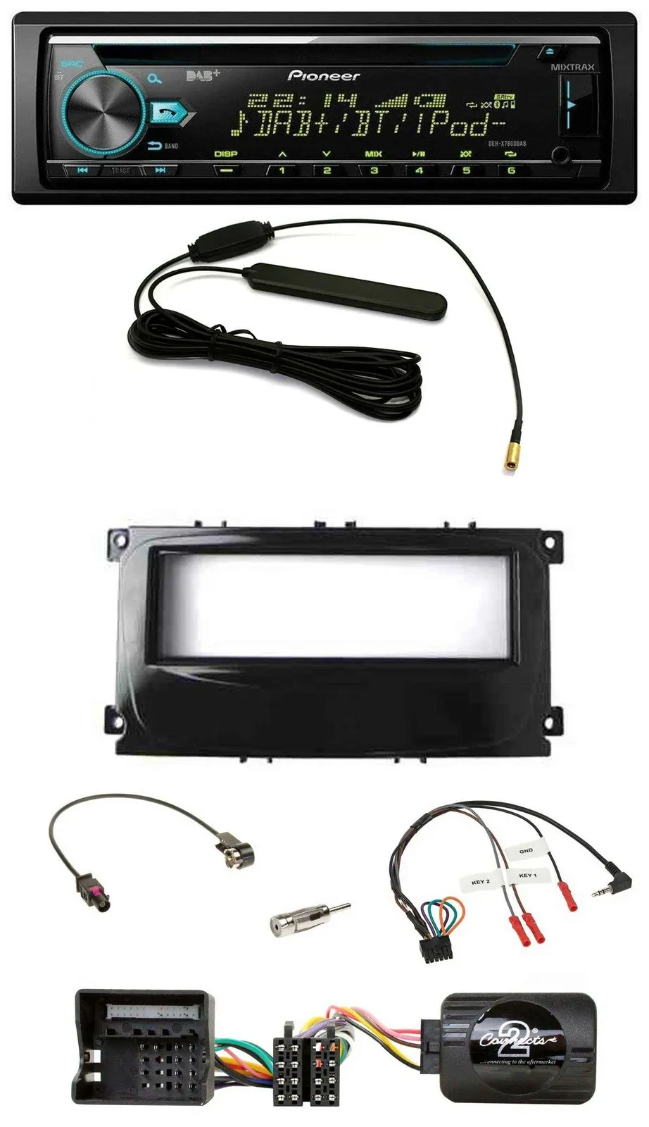 Автомагнитола Pioneer CD/MP3, DAB, USB для Ford Mondeo 2007–2014 и S-Max, цвет черный глянец (piano black)
