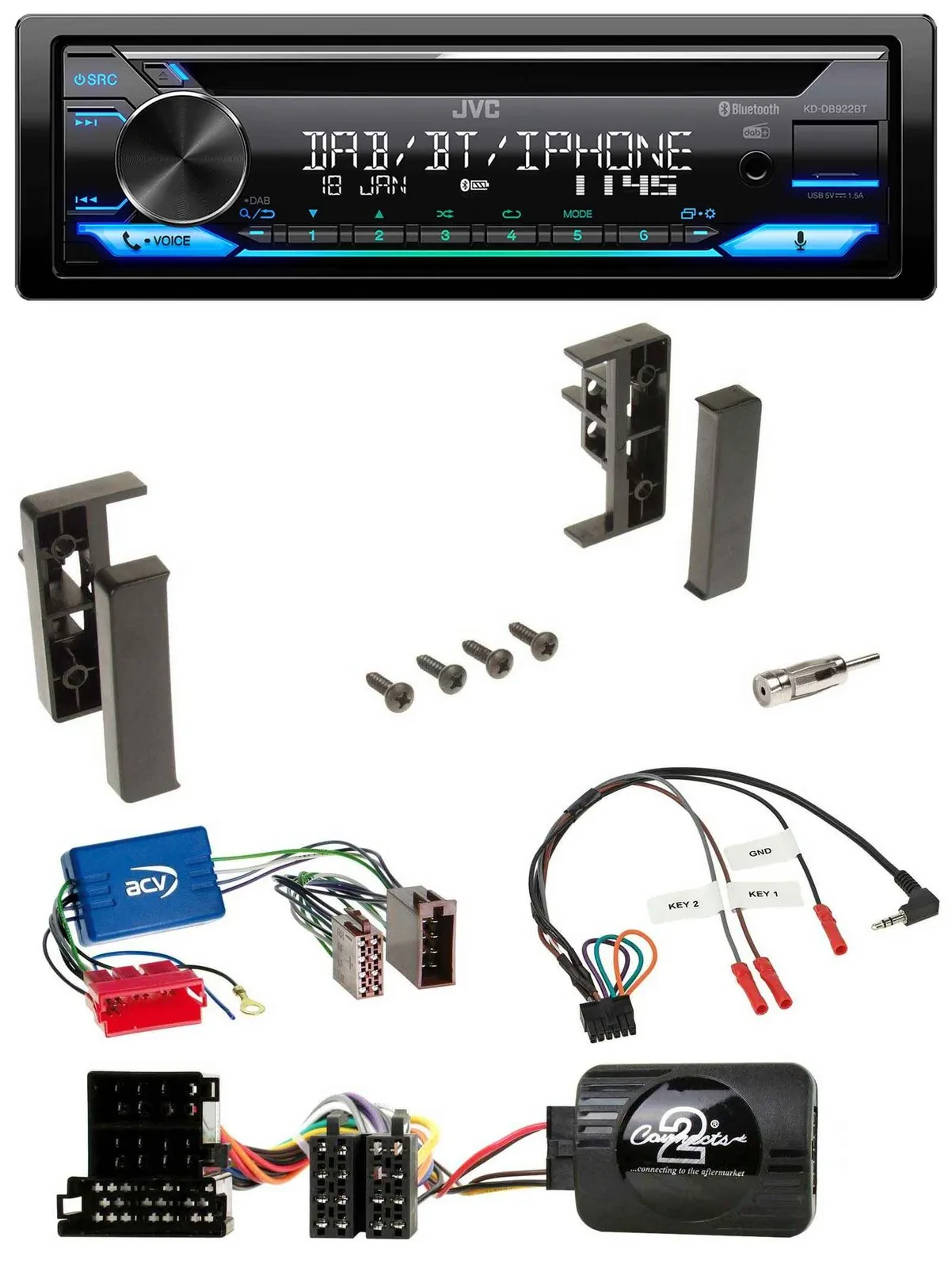 JVC Bluetooth Lenkrad USB DAB CD Autoradio für Audi A3 A4 A6 99-00 Aktivsystem